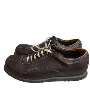 Camper pelotad Dark Brown Leather Lace Up Casual Comfort Shoes Size 44:USA 10.5